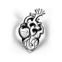 Exposed 3D human heart tattoo with my children's names Devin; Nevaeh; Messiah; and Rhylee written inside the heart itsel tattoo design idea