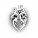 Exposed 3D human heart tattoo with my children's names Devin; Nevaeh; Messiah; and Rhylee written inside the heart itsel tattoo design idea