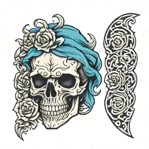 skull ghost style large left arm covering tattoo design idea