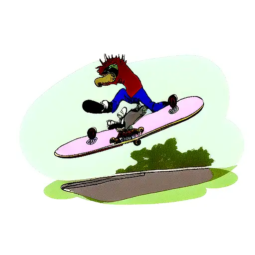 t rex doing a kick flip on a skateboard tattoo design idea