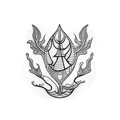 ocean, ark, ash tree leaves tattoo design idea