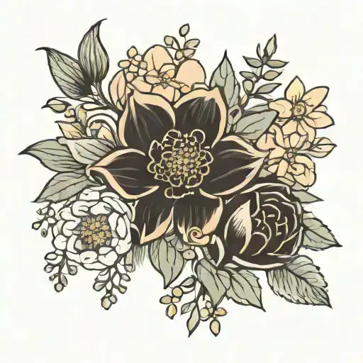 dainty bouquet with may june  july september birth flowers tattoo design idea