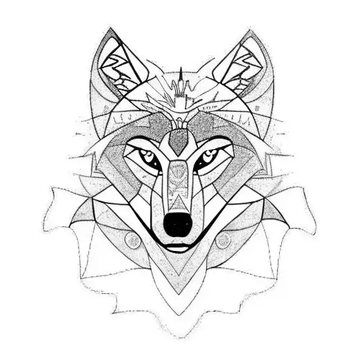 a wolf, a globe, plants tattoo design idea