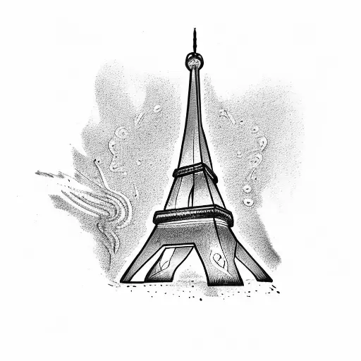 mini Eiffel Tower with RJ in cursive tattoo design idea