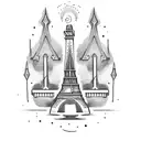 mini Eiffel Tower with RJ in cursive tattoo design idea