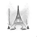 mini Eiffel Tower with RJ in cursive tattoo design idea
