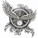 clock with infinity symbol with angel wings  tattoo design idea