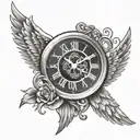 clock with infinity symbol with angel wings  tattoo design idea