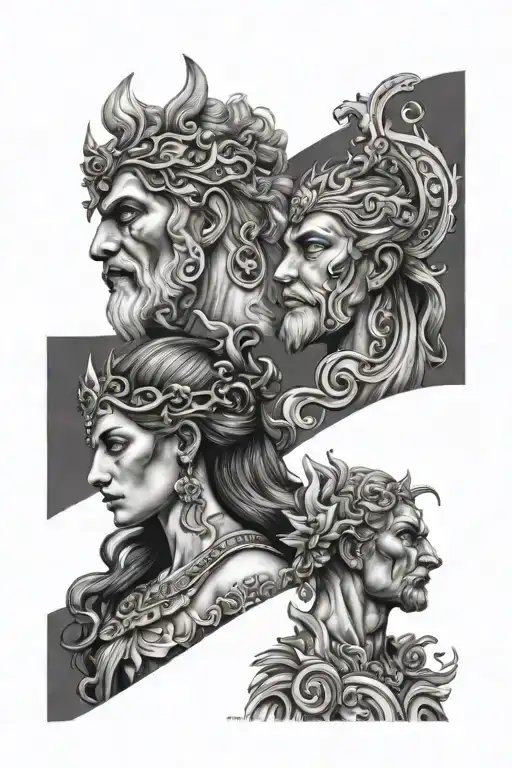 Ella and zeus god tattoo design idea