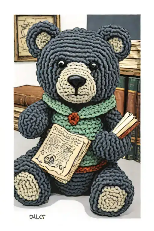 Baloo the bear crocheted plush holding a hardcover book tattoo design idea
