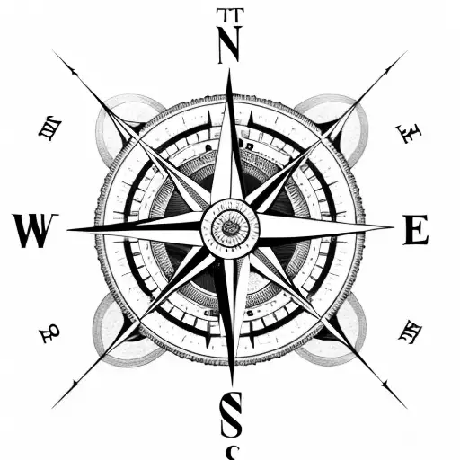 compass with the center as a huge rose tattoo design idea