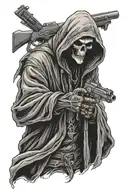 grim reaper in hoodie with gun tattoo design idea
