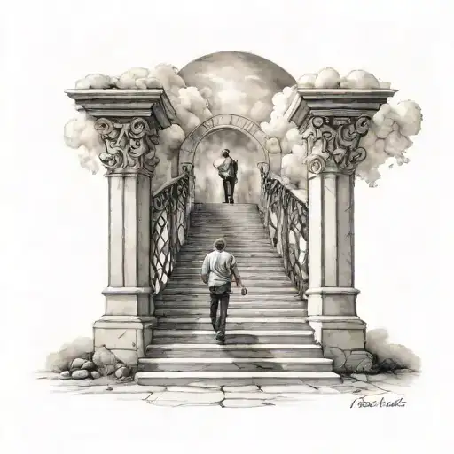 heaven gates a man walk up the stairs rising tattoo design idea