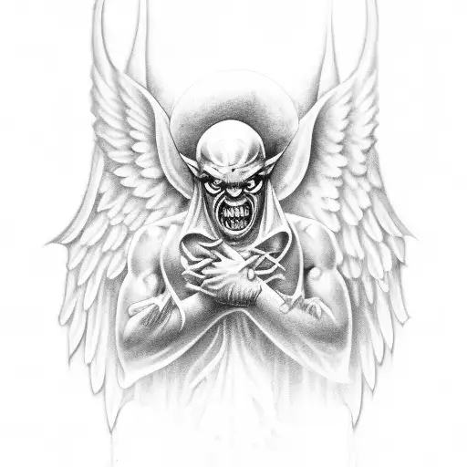 crying demon with Angel wings  tattoo design idea