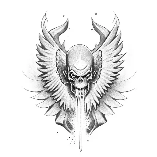 crying demon with Angel wings  tattoo design idea