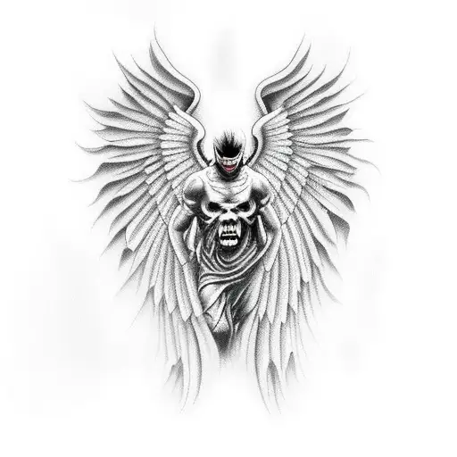 crying demon with Angel wings  tattoo design idea