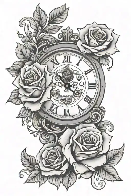 Albanian flag with roses and a clock tattoo design idea