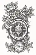 Albanian flag with roses and a clock tattoo design idea