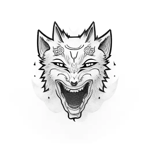 a head with a kitsune mask hanging slightly to the slide tattoo design idea