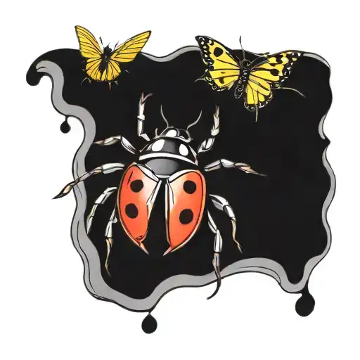 Ladybug and spider and butterfly tattoo design idea