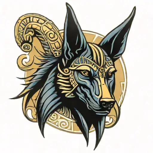 Anubis Egyptian god of death with a malinois  face tattoo design idea