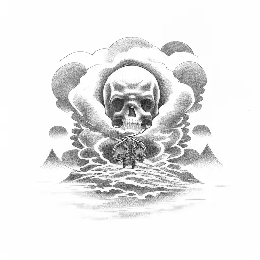 Grave and clouds tattoo design idea