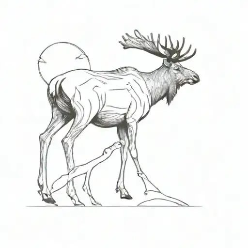 puffin and moose standing side tattoo design idea