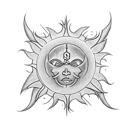 Craft a tattoo that combines the trader occupation with a sun and angel motif, incorporating piercing details tattoo design idea