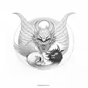 Yin and Yang devil and angel tattoo design idea