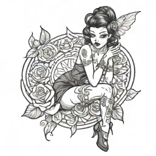 Fae Valentine pinup girl dressed tattoo design idea