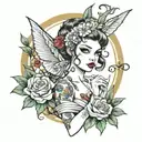 Fae Valentine pinup girl dressed tattoo design idea