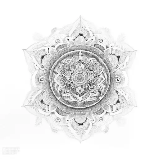 mandala sleeve cap with hanging lace and jewels with dragon wrapped around tattoo design idea