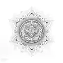 mandala sleeve cap with hanging lace and jewels with dragon wrapped around tattoo design idea