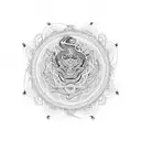 mandala sleeve cap with hanging lace and jewels with dragon wrapped around tattoo design idea