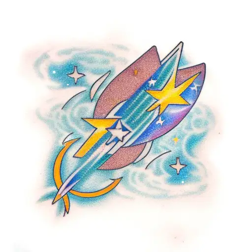 A shooting star passing through the northern lights tattoo design idea