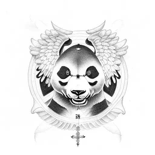 panda with angel wings tattoo design idea
