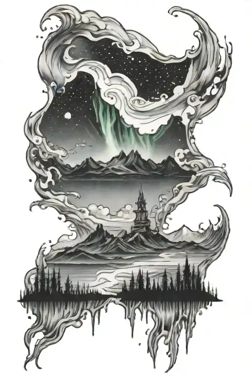 northern lights galaxy sky tattoo design idea