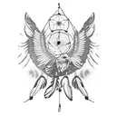 Eagle feather transforming into a dreamcatcher in blackwork style tattoo design idea