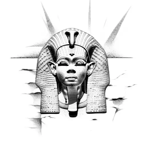 A dotwork tattoo of a mysterious Egyptian sarcophagus with horror movie elements incorporated tattoo design idea