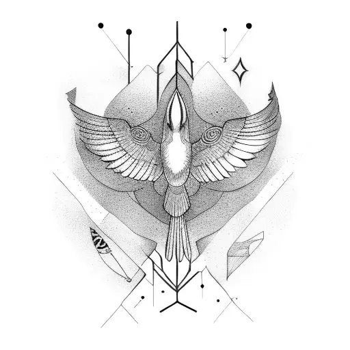 bird with a flight path, designed to be coiling around an arm tattoo design idea