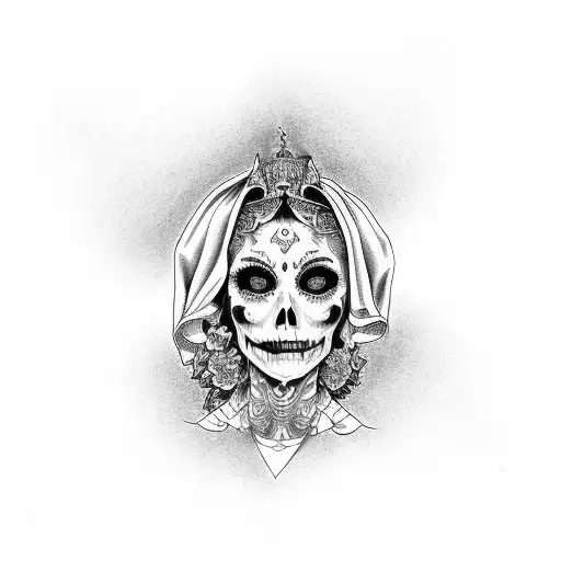 full sleeve with a catrina in it some fuw details in color tattoo design idea