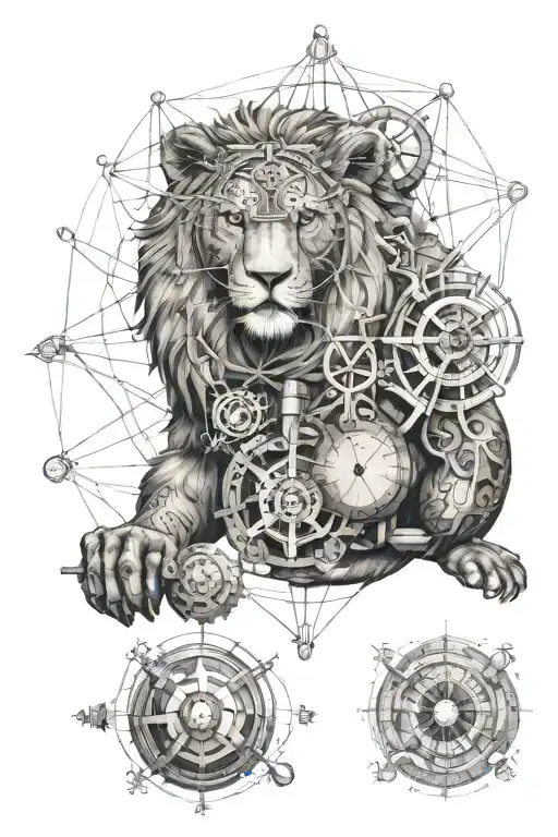 7 Hermetic laws, double slit, atlantis, lion, bear, owl, atom, design, engineering tattoo design idea