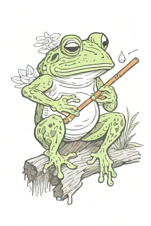 frog sitting on a log fishing smoking a joint  tattoo design idea