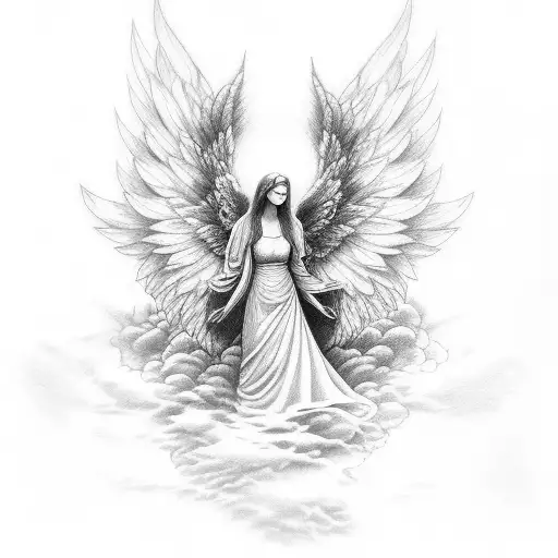Sleeve tattoo about heaven with angels or birds and god just looking tattoo design idea