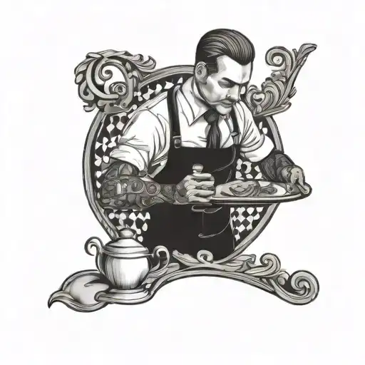 waiter serving tattoo design idea