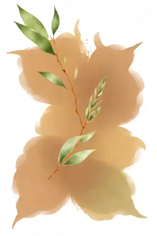 sage leaves, willow leaves, needle and thread weaving tattoo design idea