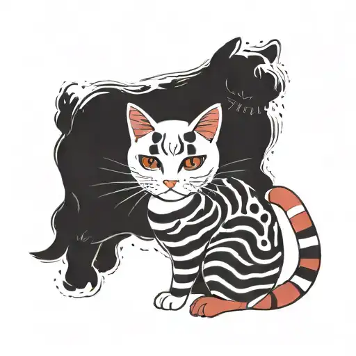 a white cat with black spots on its ears and a red cat with stripes tattoo design idea