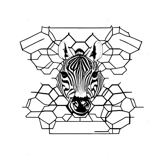 A minimalist tattoo of a zebra surrounded by hexagons tattoo design idea