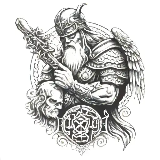 Odin looking down on someone getting blood eagled  tattoo design idea