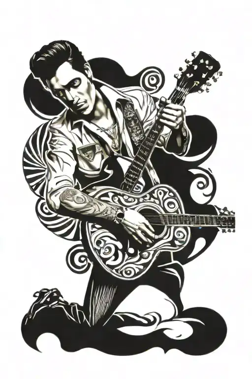 country music Elvis tattoo guitar with a penny tattoo design idea